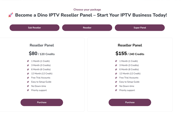 DinoIPTVReseller dashboard screenshot