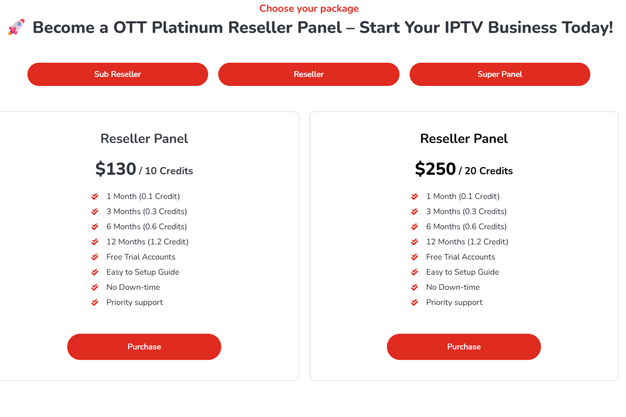 Buying IPTV credits on OTTPlatinumPanel
